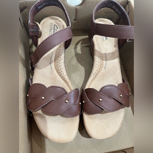 Clark’s Seannah Way British Tan Leather Platform Sandal NWT 8.5 - Picture 4 of 7